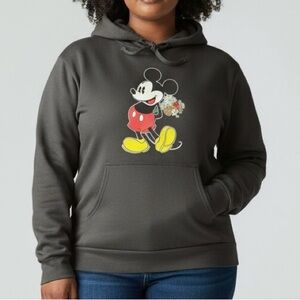 Disney Mickey Mouse Women's Floral Embroidery Fleece Sweatshirt Hoodie Black XXL
